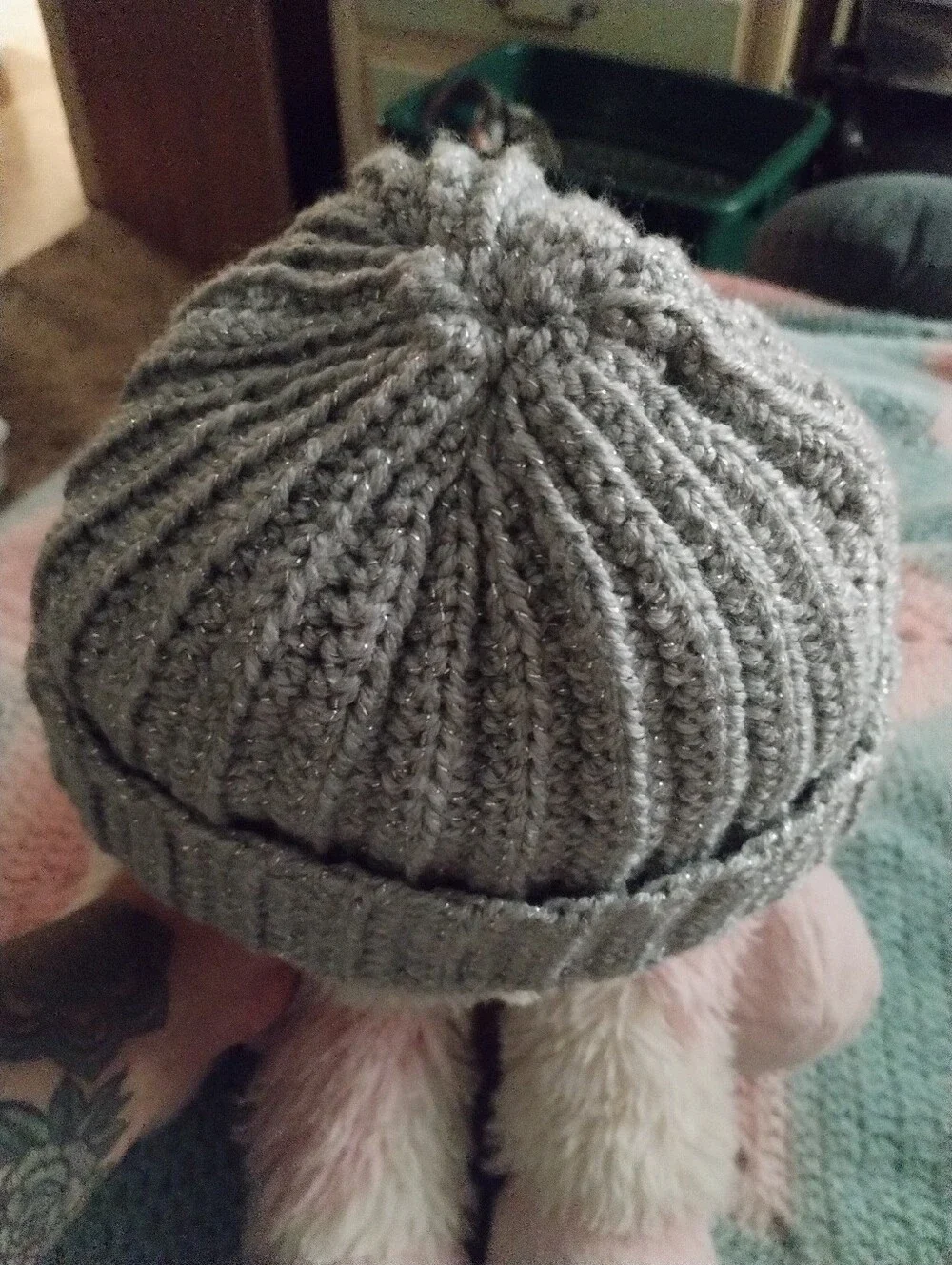 Hand Crocheted Beanie- Grey Sparkle